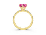 Yellow gold Heart Cut Pink Sapphire Pavé Solitaire Ring with Round Band and Prong Setting_15