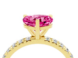 Yellow gold Heart Cut Pink Sapphire Pavé Solitaire Ring with Round Band and Prong Setting_16