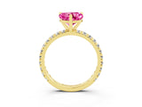 Yellow gold Heart Cut Pink Sapphire Pavé Solitaire Ring with Round Band and Prong Setting_27