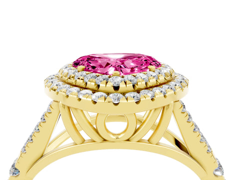 Yellow gold Heart Cut Pink Sapphire Pavé Split Shank Double Halo Engagement Ring_4