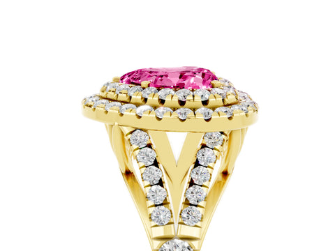 Yellow gold Heart Cut Pink Sapphire Pavé Split Shank Double Halo Engagement Ring_5