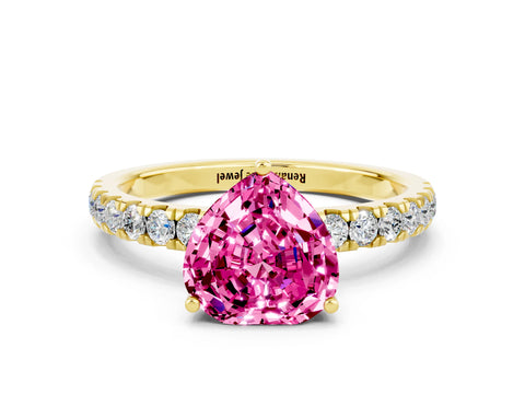 Yellow gold Heart Cut Pink Sapphire Pave Band Solitaire Ring with Four-Prong Setting_60