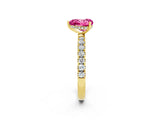Yellow gold Heart Cut Pink Sapphire Pave Band Solitaire Ring with Four-Prong Setting_62
