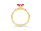 Yellow gold Heart Cut Pink Sapphire Pave Band Solitaire Ring with Four-Prong Setting_63