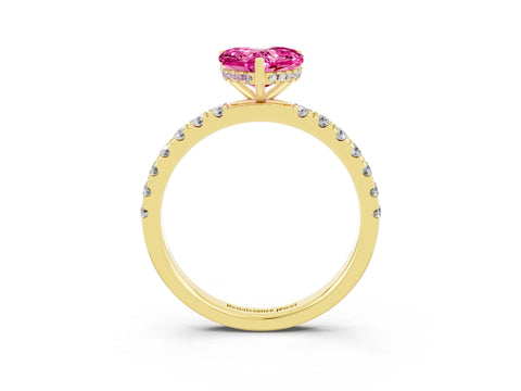 Yellow gold Heart Cut Pink Sapphire Pave Band Solitaire Ring with Four-Prong Setting_63