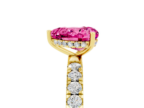 Yellow gold Heart Cut Pink Sapphire Pave Band Solitaire Ring with Four-Prong Setting_65
