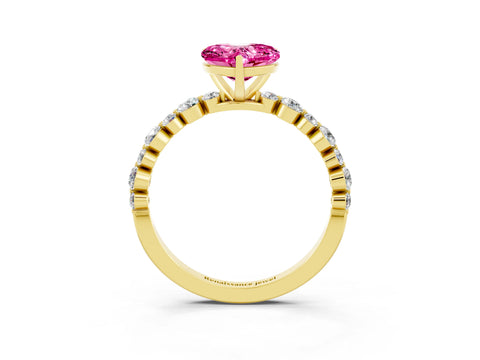 Yellow gold Heart Cut Pink Sapphire Prong Set Engagement Ring with Pavé Band_15