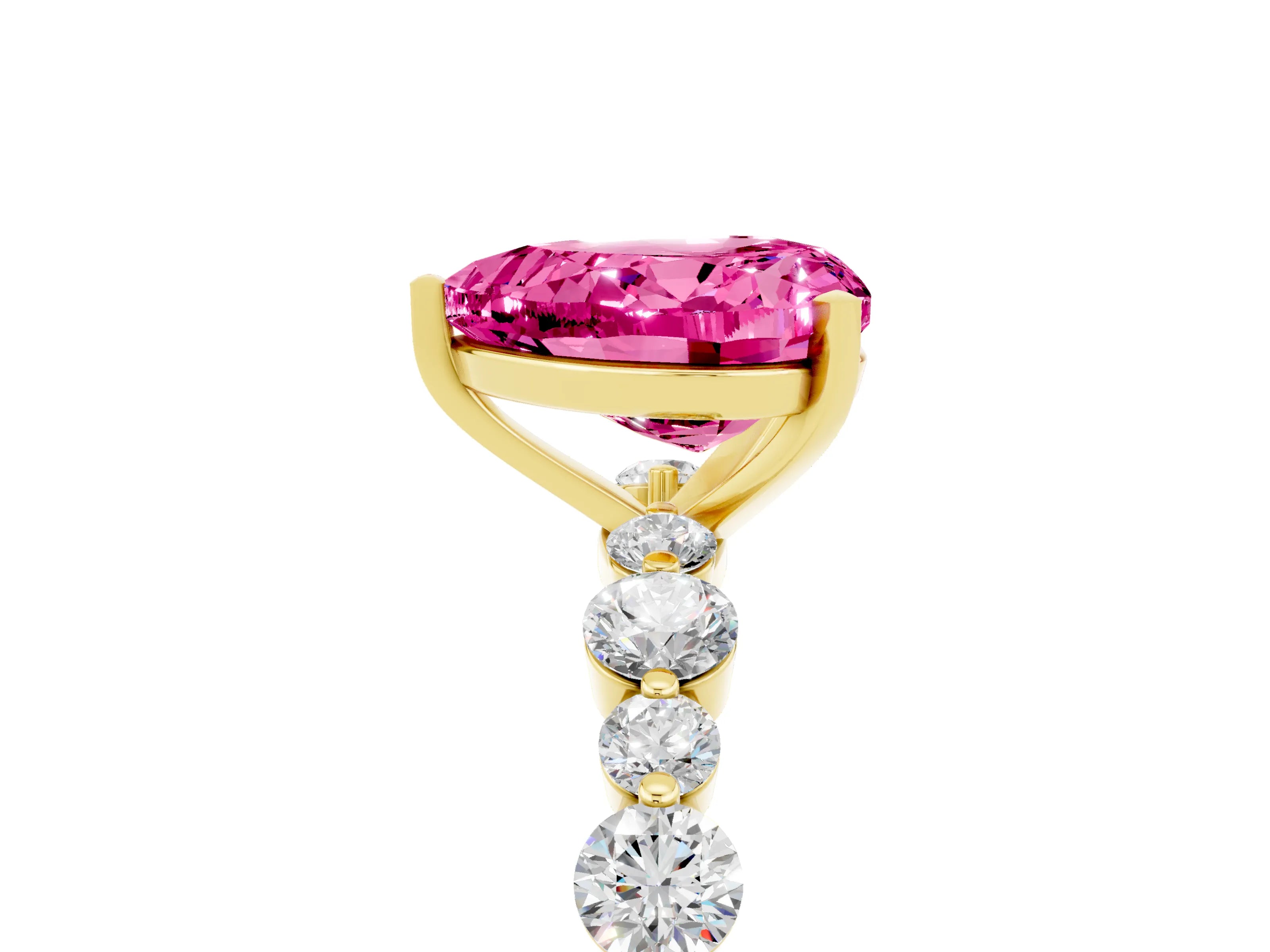 Yellow gold Heart Cut Pink Sapphire Prong Set Engagement Ring with Pavé Band_17