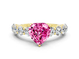 Yellow gold Heart Cut Pink Sapphire Prong Setting with Side Stones on a Pave Band_24