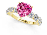 Yellow gold Heart Cut Pink Sapphire Prong Setting with Side Stones on a Pave Band_25