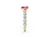 Yellow gold Heart Cut Pink Sapphire Prong Setting with Side Stones on a Pave Band_26