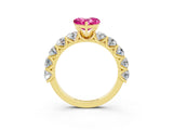 Yellow gold Heart Cut Pink Sapphire Prong Setting with Side Stones on a Pave Band_27