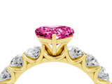 Yellow gold Heart Cut Pink Sapphire Prong Setting with Side Stones on a Pave Band_28