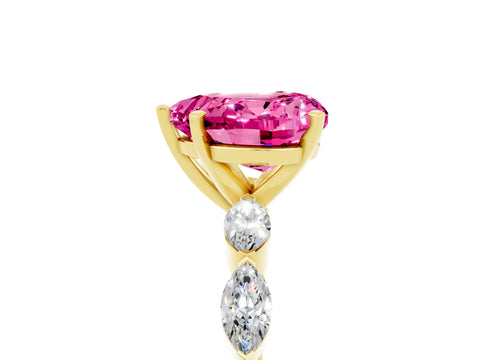 Yellow gold Heart Cut Pink Sapphire Ring with Marquise Side Stones and Prong Setting_17