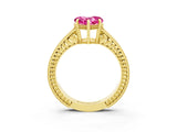 Yellow gold Heart Cut Pink Sapphire Ring with Milgrain Pavé Band and Four-Prong Setting_39