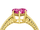 Yellow gold Heart Cut Pink Sapphire Ring with Milgrain Pavé Band and Four-Prong Setting_40