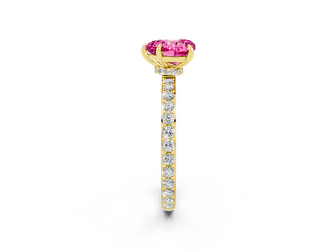 Yellow gold Heart Cut Pink Sapphire Ring with Pavé Band and Four-Prong Setting_26