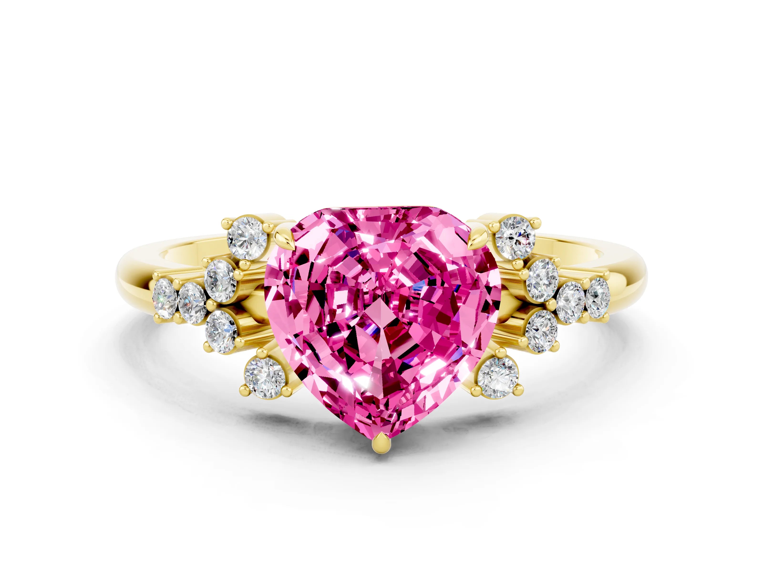 Yellow gold Heart Cut Pink Sapphire Ring with Side Stones and Four-Prong Setting_60