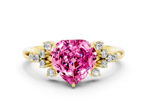 Yellow gold Heart Cut Pink Sapphire Ring with Side Stones and Four-Prong Setting_60