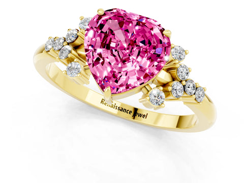 Yellow gold Heart Cut Pink Sapphire Ring with Side Stones and Four-Prong Setting_61