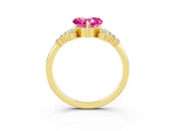Yellow gold Heart Cut Pink Sapphire Ring with Side Stones and Four-Prong Setting_63