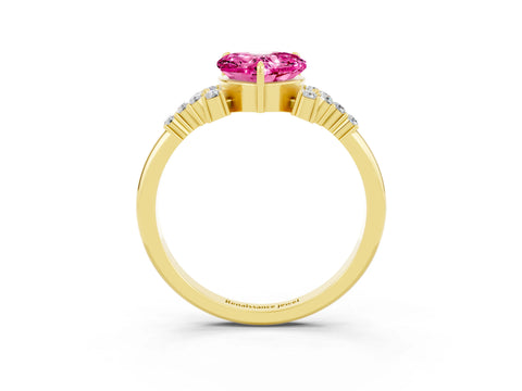 Yellow gold Heart Cut Pink Sapphire Ring with Side Stones and Four-Prong Setting_63