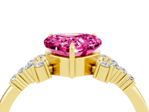 Yellow gold Heart Cut Pink Sapphire Ring with Side Stones and Four-Prong Setting_64