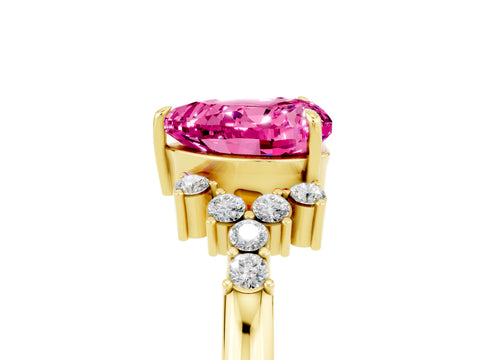 Yellow gold Heart Cut Pink Sapphire Ring with Side Stones and Four-Prong Setting_65