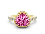 Yellow gold Heart Cut Pink Sapphire Scalloped Halo Engagement Ring with Round Shared Prong Band_24