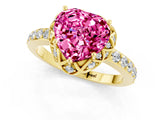 Yellow gold Heart Cut Pink Sapphire Scalloped Halo Engagement Ring with Round Shared Prong Band_25