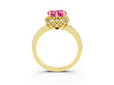 Yellow gold Heart Cut Pink Sapphire Scalloped Halo Engagement Ring with Round Shared Prong Band_27