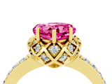 Yellow gold Heart Cut Pink Sapphire Scalloped Halo Engagement Ring with Round Shared Prong Band_28