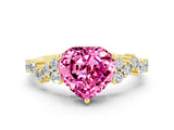 Yellow gold Heart Cut Pink Sapphire Scattered Round Accent Ring with Prong Setting_12