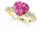 Yellow gold Heart Cut Pink Sapphire Scattered Round Accent Ring with Prong Setting_13