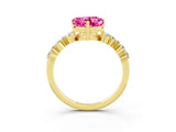 Yellow gold Heart Cut Pink Sapphire Scattered Round Accent Ring with Prong Setting_15