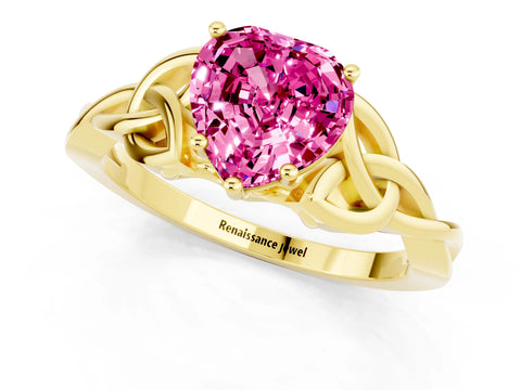 Yellow gold Heart Cut Pink Sapphire Solitaire Celtic Knot Ring with Four-Prong Setting_37