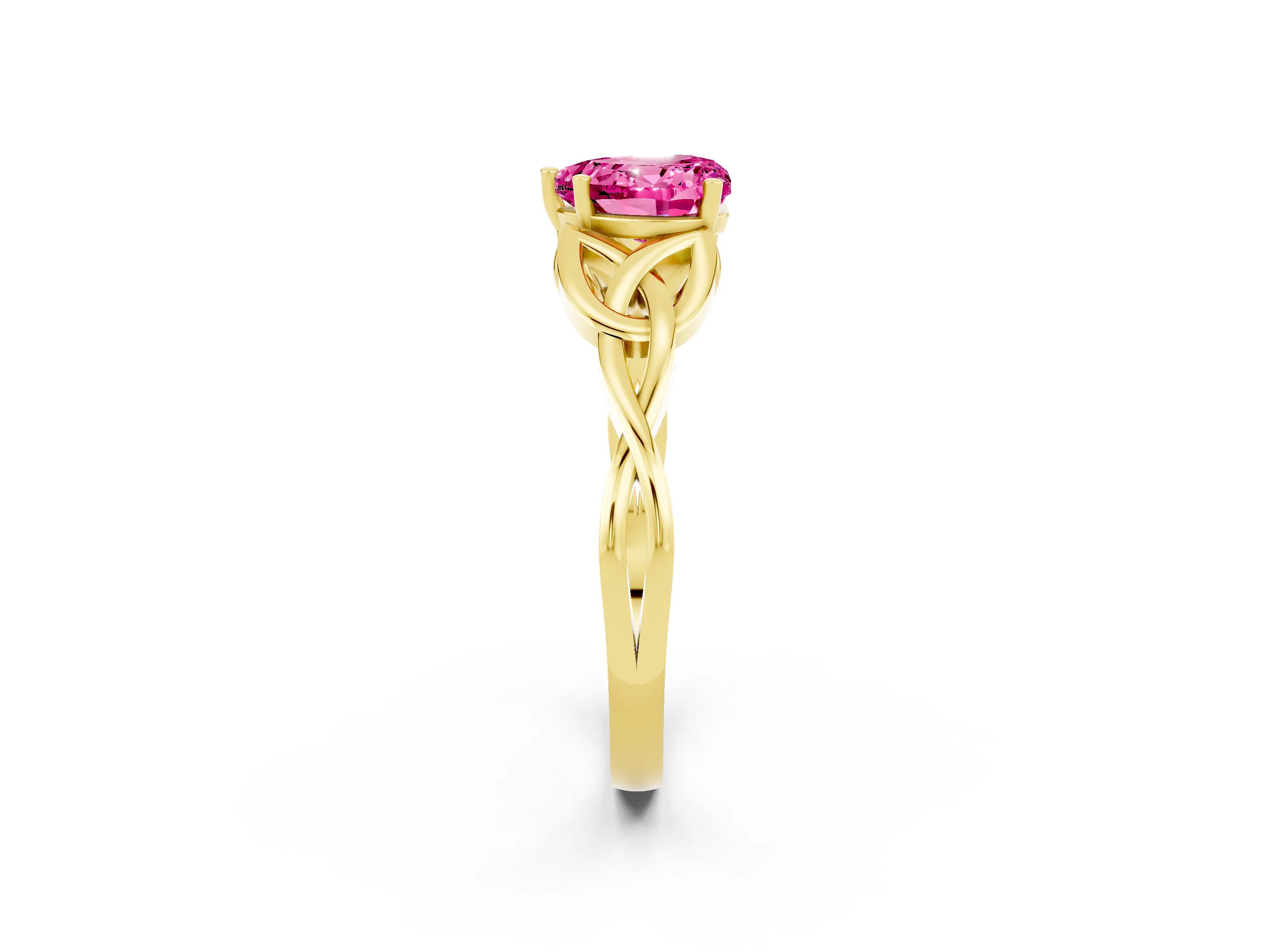 Yellow gold Heart Cut Pink Sapphire Solitaire Celtic Knot Ring with Four-Prong Setting_38