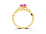 Yellow gold Heart Cut Pink Sapphire Solitaire Celtic Knot Ring with Four-Prong Setting_39