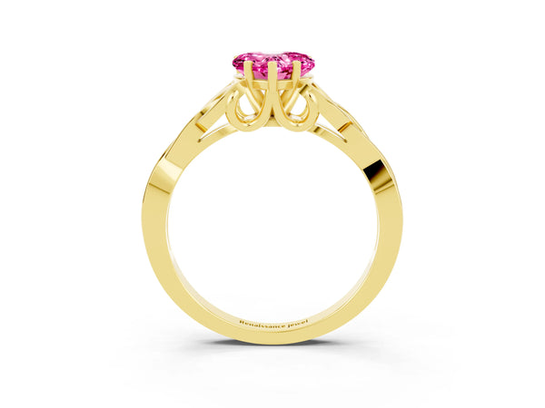 Yellow gold Heart Cut Pink Sapphire Solitaire Celtic Knot Ring with Four-Prong Setting