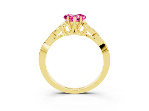 Yellow gold Heart Cut Pink Sapphire Solitaire Celtic Knot Ring with Four-Prong Setting_39