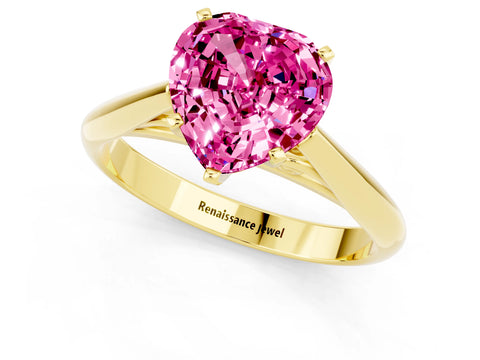 Yellow gold Heart Cut Pink Sapphire Solitaire Engagement Ring with Cathedral Setting and Four-Prong Mount_13
