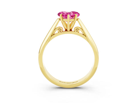 Yellow gold Heart Cut Pink Sapphire Solitaire Engagement Ring with Cathedral Setting and Four-Prong Mount_15