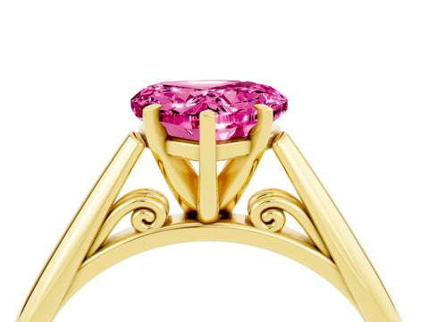 Yellow gold Heart Cut Pink Sapphire Solitaire Engagement Ring with Cathedral Setting and Four-Prong Mount_16