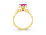 Yellow gold Heart Cut Pink Sapphire Solitaire Engagement Ring with Cathedral Setting and Four-Prong Mount_27
