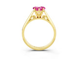 Yellow gold Heart Cut Pink Sapphire Solitaire Engagement Ring with Cathedral Setting and Four-Prong Mount_33