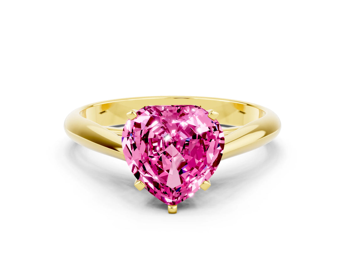 Yellow gold Heart Cut Pink Sapphire Solitaire Engagement Ring with Cathedral Setting and Four-Prong Mount_66