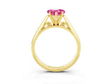 Yellow gold Heart Cut Pink Sapphire Solitaire Engagement Ring with Cathedral Setting and Four-Prong Mount_69
