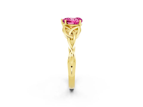 Yellow gold Heart Cut Pink Sapphire Solitaire Engagement Ring with Celtic Knot Band and Four-Prong Setting_26