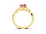 Yellow gold Heart Cut Pink Sapphire Solitaire Engagement Ring with Celtic Knot Band and Four-Prong Setting_27