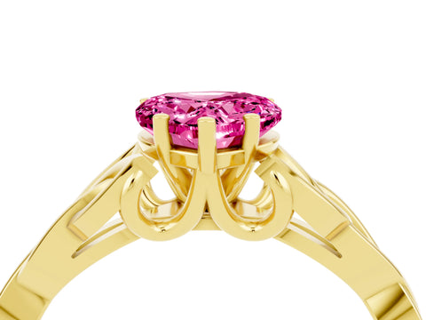 Yellow gold Heart Cut Pink Sapphire Solitaire Engagement Ring with Celtic Knot Band and Four-Prong Setting_28